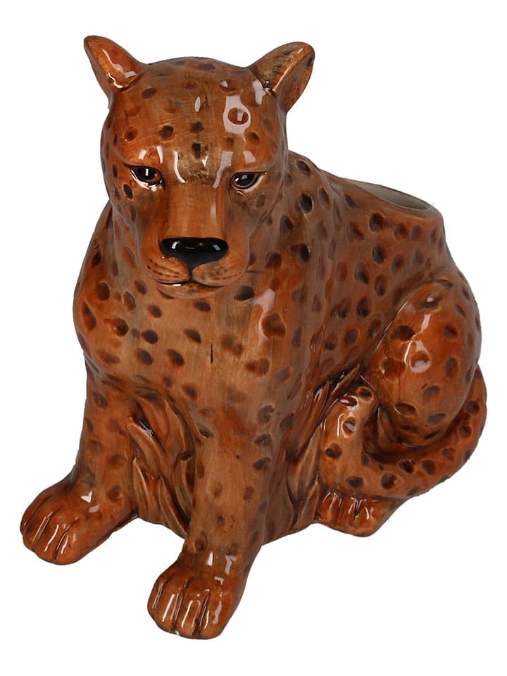 Doniczka "Leopard" w kolorze jasnobrązowym - 16 x 18,5 x 11,2 cm