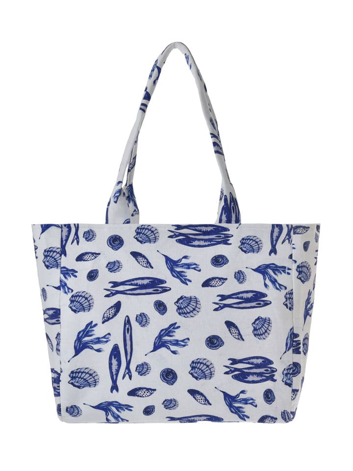 Shopper bag w kolorze biało-niebieskim - 42 x 35 x 20 cm