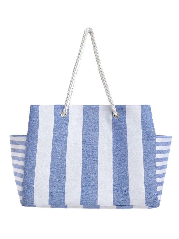 Shopper bag w kolorze biało-błękitnym - 43 x 30 x 20 cm