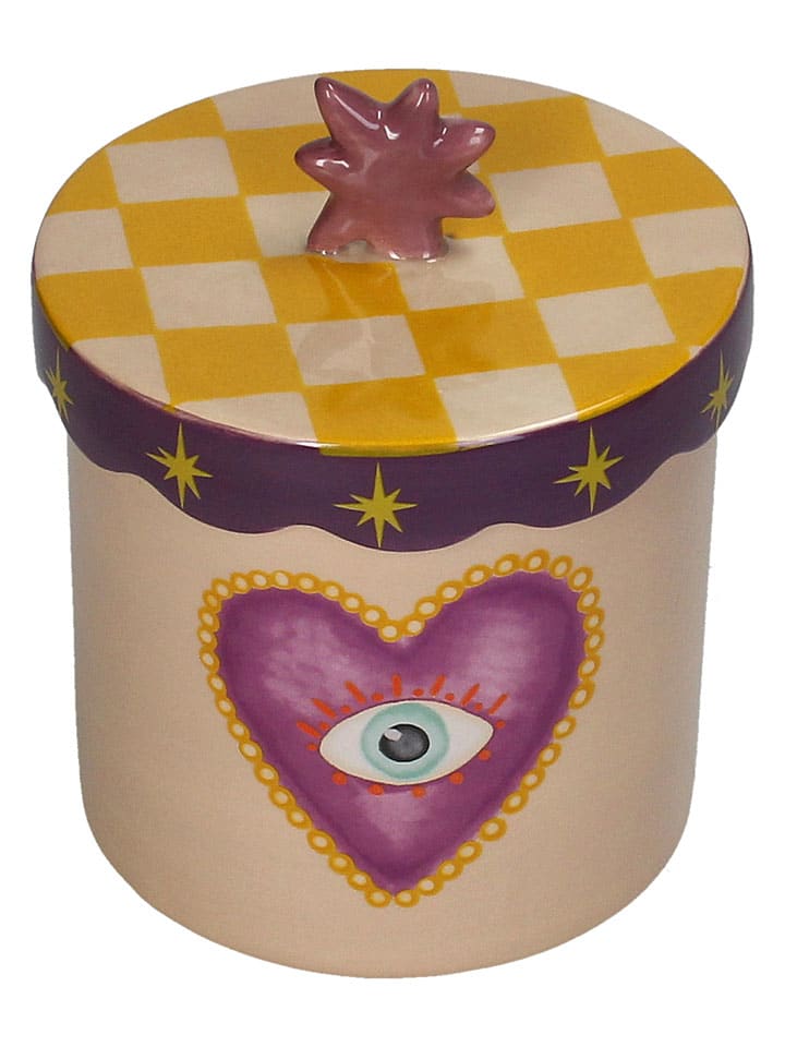 Pojemnik "Heart" w kolorze beżowo-żółto-fioletowym - wys. 13,4 x Ø 12,4 cm