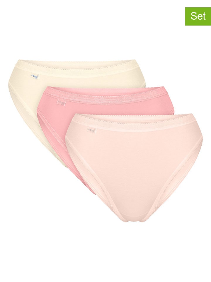 Figi high waist (3 pary) "Basic+" w kolorze kremowo-jasnoróżowym