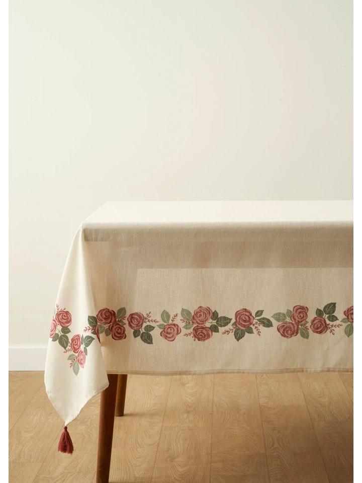 Obrus "Rose" w kolorze kremowo-różowym - 250 x 150 cm