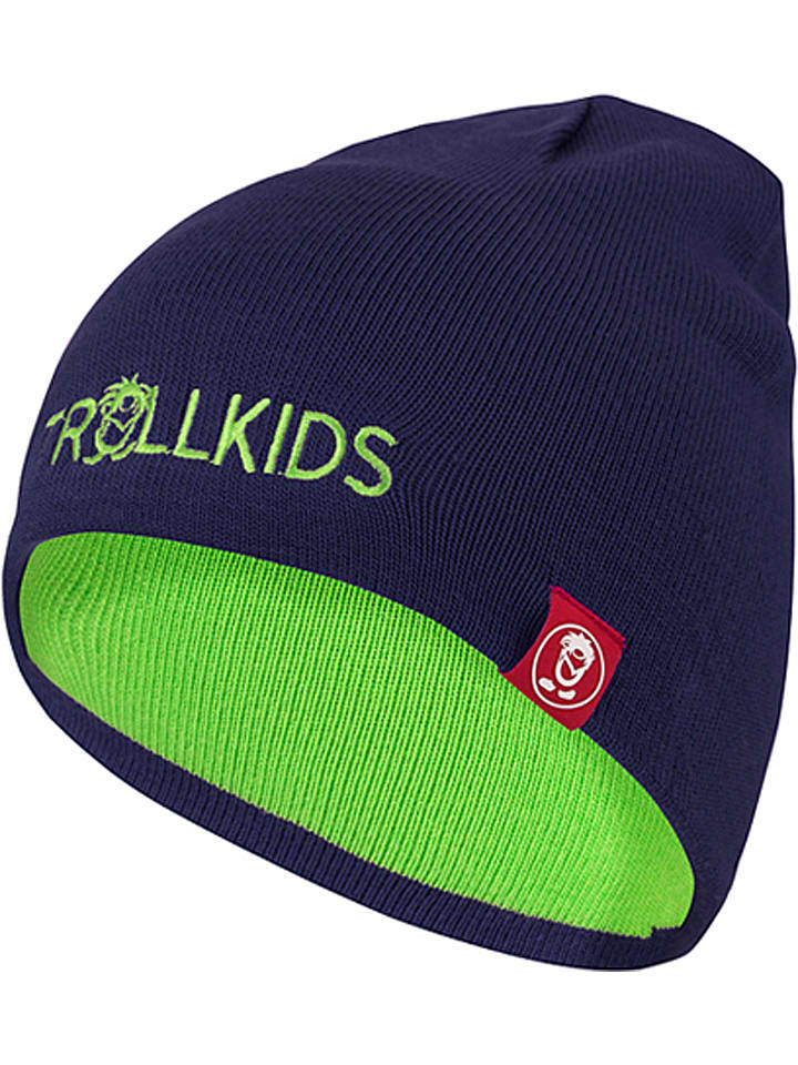 Dwustronna czapka beanie "Troll" w kolorze jasnozielono-granatowym