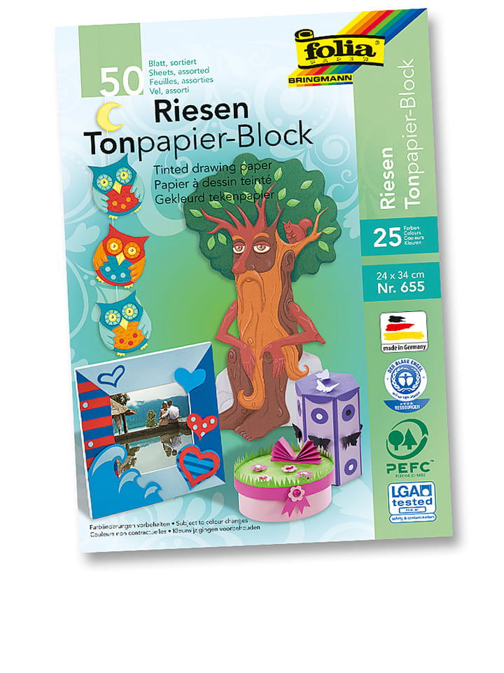 Tonpapier in Bunt - 50 Blatt - (L)34 x (B)24 cm