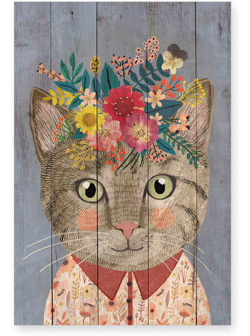 little nice things Druk "Floral Cat" na drewnie - 40 x 60 cm