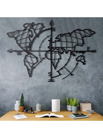 ABERTO DESIGN Wanddekor "World Map Compass" - (B)95 x (H)65 cm