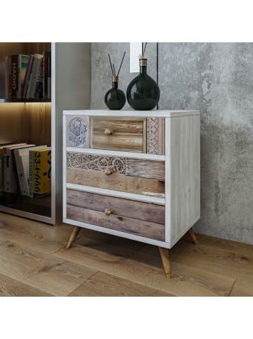HanahHome Kommode "Liza" in Hellbraun/ Weiß - (B)50 x (H)60 x (T)35 cm