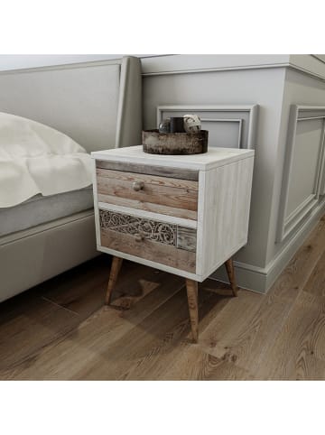 Evila Nachttisch "Malmö" in Weiß/ Hellbraun - (B)40 x (H)63 x (T)35 cm