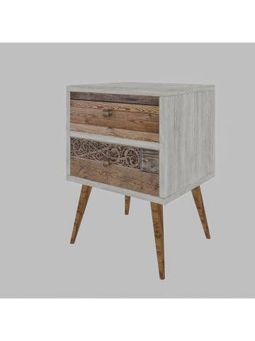 Evila Nachttisch "Malmö" in Weiß/ Hellbraun - (B)40 x (H)63 x (T)35 cm