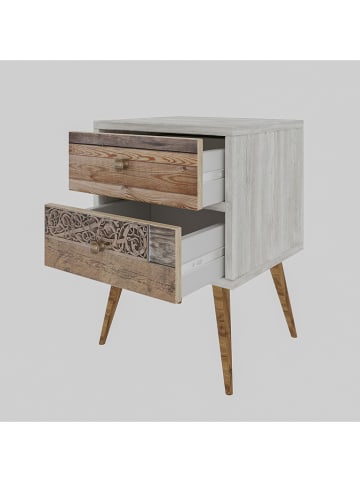 Evila Nachttisch "Malmö" in Weiß/ Hellbraun - (B)40 x (H)63 x (T)35 cm