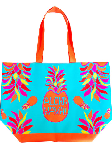 Le Comptoir de la Plage Strandtas "Hawai" turquoise/oranje - (B)58 x (H)35 x (D)23 cm