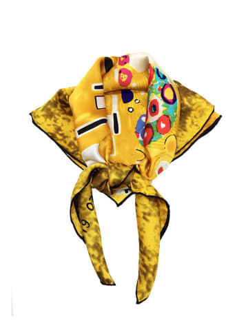 Made in Silk Jedwabna chusta w kolorze żółtym ze wzorem - 90 x 90 cm