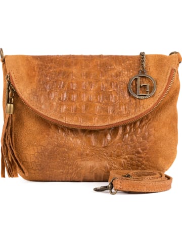 Lia Biassoni Leder-Umhängetasche "Endine" in Braun - (B)22 x (H)18 x (T)2 cm
