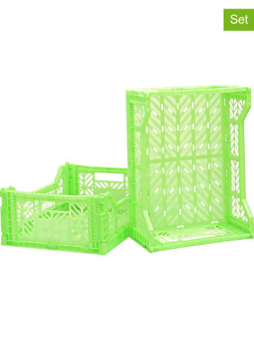 Folkifreckles 2-delige set: opbergboxen "Caja" groen - (B)39,5 x (H)14,5 x (D)30 cm