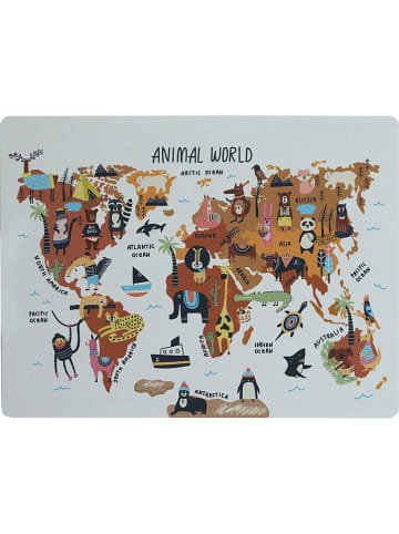little nice things Podkładka "Animals Worldmap" w kolorze białym ze wzorem na biurko - 55 x 35 cm