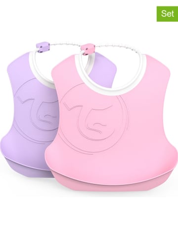 Twistshake 2er-Set: Lätzchen in Lila/ Rosa - (L)22 x (B)22 cm