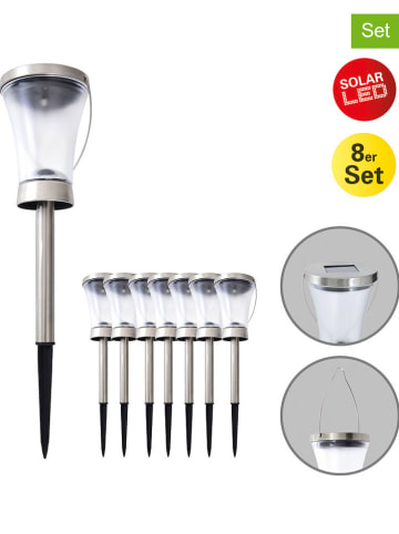 näve 8-delige set: ledsolartuinstekers zilverkleurig - (B)9 x (H)39,5 cm