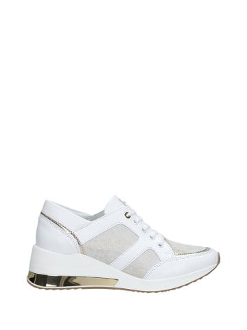 Wojas Skórzane sneakersy w kolorze biało-złotym