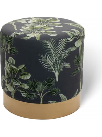 Lifa Living Pouf "Beau - Bananenblad" in Schwarz/ Grün - (H)38 x Ø 38 cm