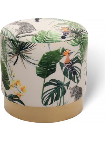 Lifa Living Pouf "Beau - Toekan" in Creme/ Grün - (H)38 x Ø 38 cm