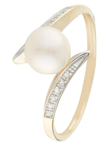 CARATELLI Gouden parelring "Fenoa" met diamanten