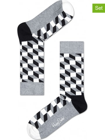 Happy Socks 2er-Set: Socken in Grau/ Silber/ Schwarz/ Weiß