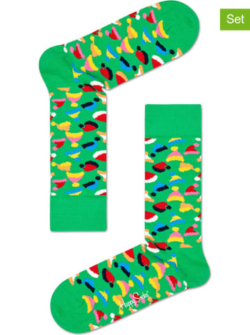 Happy Socks 2-delige set: sokken "Santas Hats" groen/meerkleurig