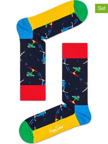 Happy Socks 2-delige set: sokken "Skiers" donkerblauw/meerkleurig