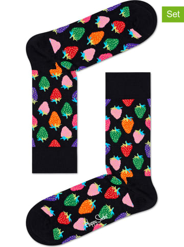 Happy Socks 2-delige set: sokken "Strawberry" zwart/meerkleurig