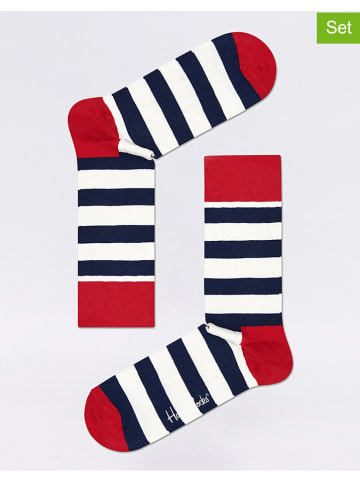 Happy Socks Skarpety (3 pary) "Stripe" w kolorze granatowo-czerwono-białym