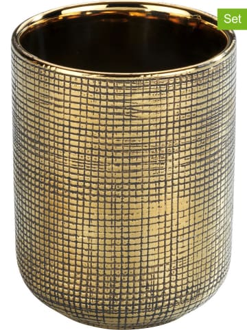 Wenko 2-delige set: tandenborstelbekers "Rivara" goudkleurig - (H)9,5 x Ø 7,5 cm