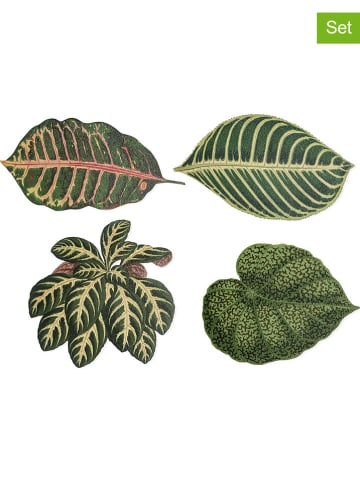 Madre Selva Podkładki stołowe (4 szt.) "Leaves" w kolorze zielonym - szer. 12 cm
