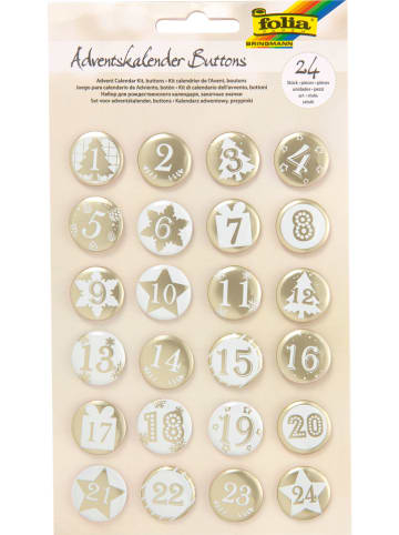 Folia Adventskalender-Buttons in Weiß/ Gold - 24 Stück