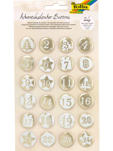 folia PAPER Adventskalender-Buttons in Weiß/ Gold - 24 Stück