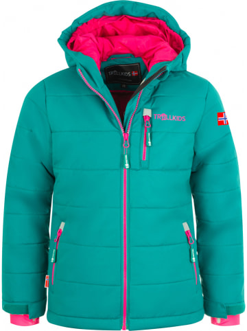 Trollkids Kurtka narciarska "Hemsedal XT" w kolorze zielono-różowym