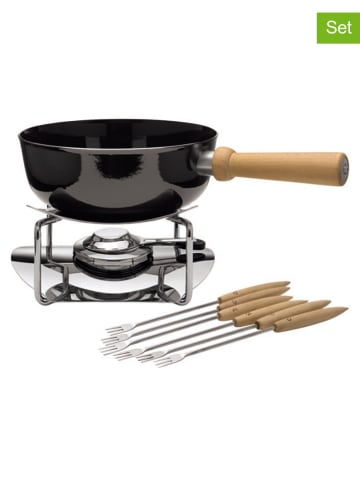 Silit 9tlg. Edelstahl-Käsefondue-Set in Schwarz/ Hellbraun