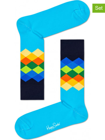 Happy Socks 2er-Set: Socken "Faded Diamond" in Blau/ Dunkelblau/ Bunt