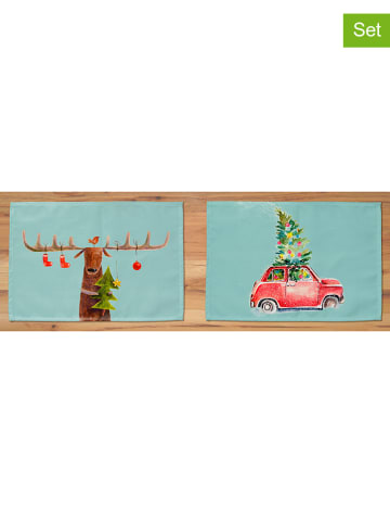Tierra Bella 2-delige set: placemats "Reindeer" groen - (L)45 x (B)30 cm