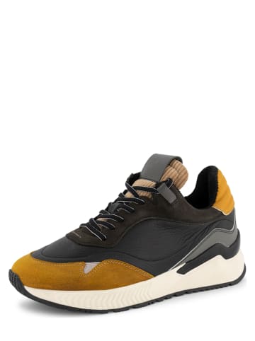 DENBROECK Leren sneakers "Baxter St." grijs/geel