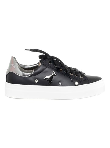 Patrizia Pepe Leren sneakers zwart/zilverkleurig