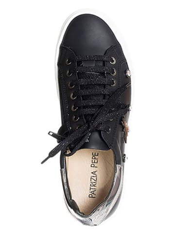 Patrizia Pepe Leren sneakers zwart/zilverkleurig
