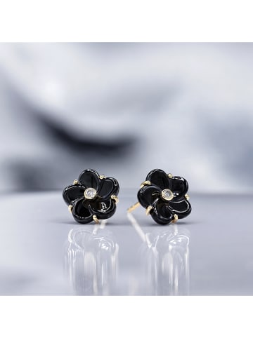 DIAMOND & CO Gouden oorstekers "Fleur noir" met diamanten