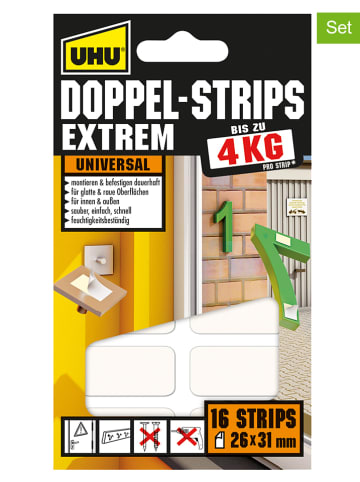 UHU 2er-Set: Montage-Klebebänder "Doppel Strips Extrem" - 2x 16 Stück
