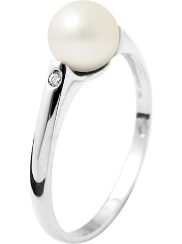 Pearline Witgouden ring met diamant en zoetwaterkweekparel