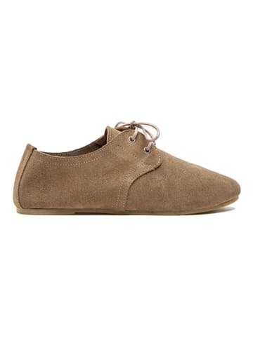 Comfortfusse Leder-Schnürschuhe in Beige/ Grau