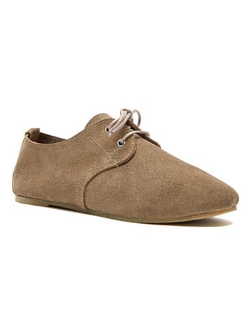 Comfortfusse Leder-Schnürschuhe in Beige/ Grau