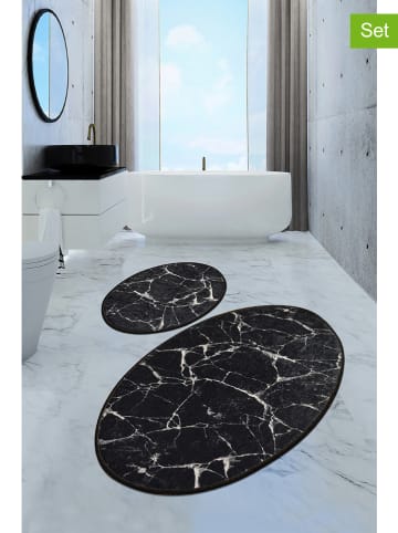 Colorful Cotton Dywaniki łazienkowe (2 szt.) "Marble" w kolorze czarnym