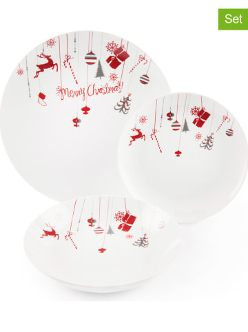 Trendy Kitchen by EXCÉLSA 18-częściowy zestaw talerzy "Christmas" w kolorze biało-czerwonym
