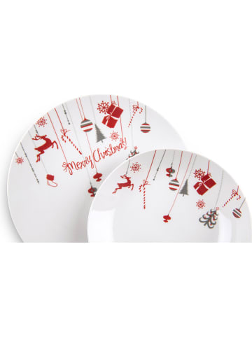 Trendy Kitchen by EXCÉLSA 18-częściowy zestaw talerzy "Christmas" w kolorze biało-czerwonym