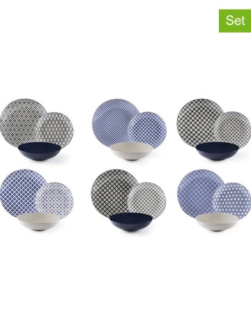 Trendy Kitchen by EXCÉLSA 18-delig tafelservies "Monochrome" blauw/zwart/wit